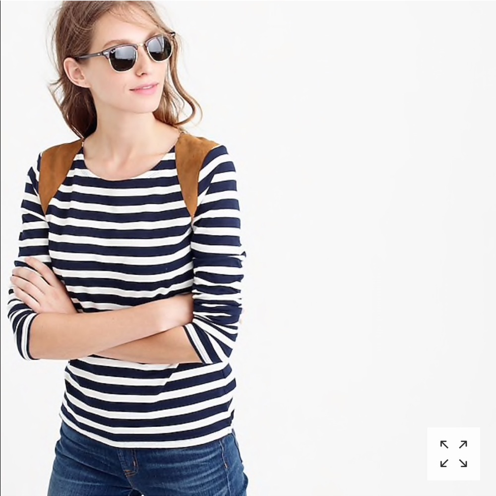 J. Crew Striped Suede-Shoulder T-shirt